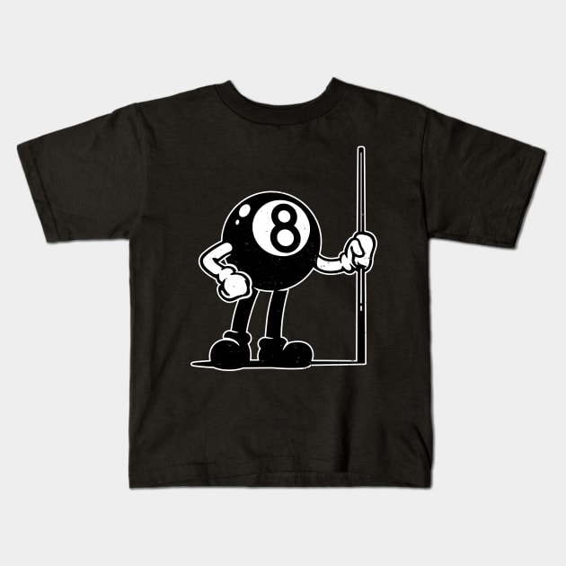 Billiards Cue Sports 8-Ball vintage Cartoon Kids T-Shirt by Foxxy Merch